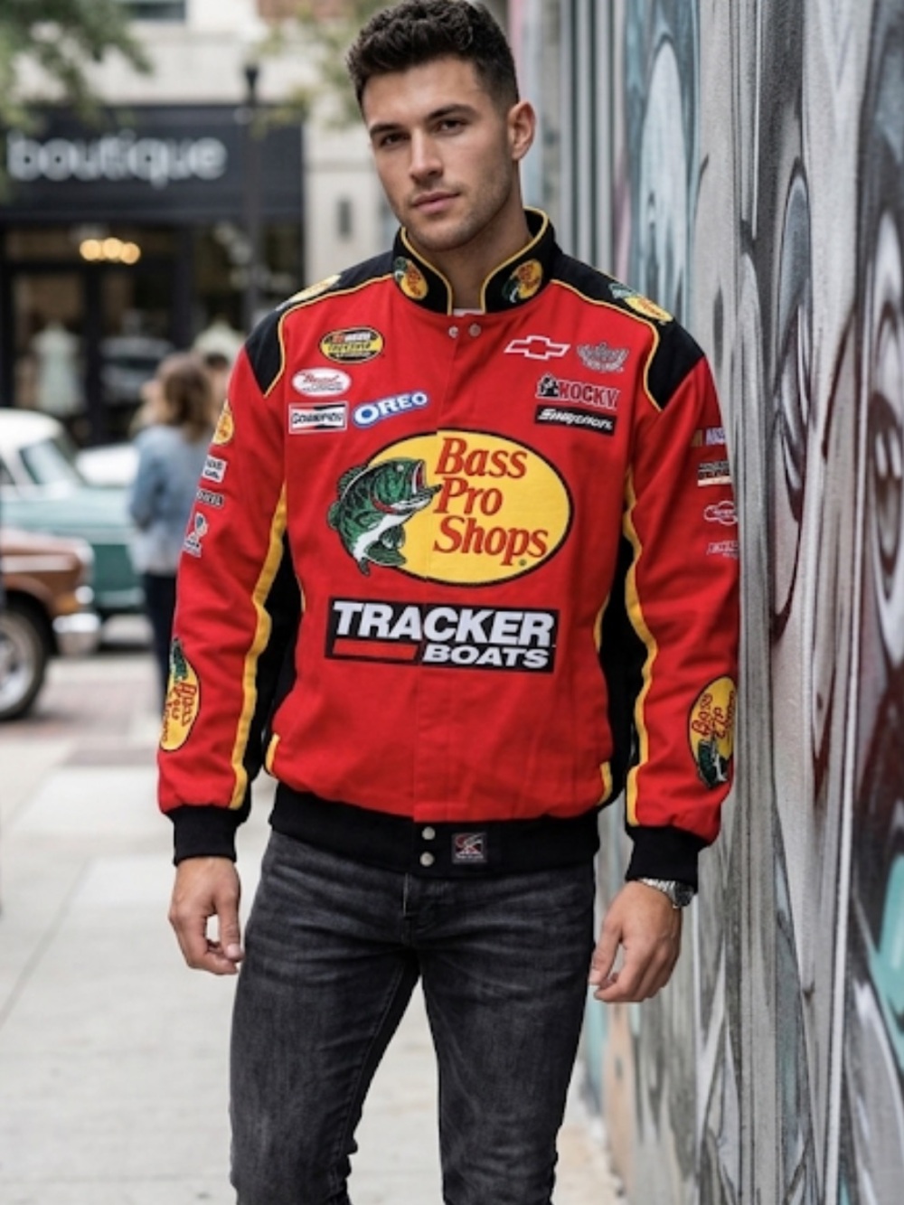 Bass Pro Shops Red and Black Racing Jacket Deadstock